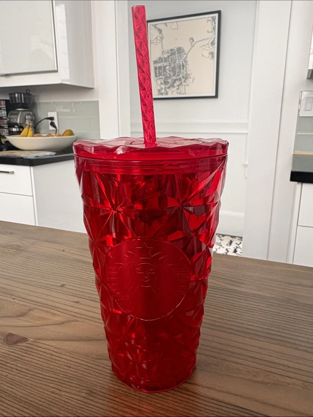 Starbucks Red Crystal-Texture Cold Cup with Straw